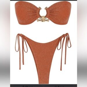 Zaful metallic Sparkling Bandeau Bikini Set 
Metal O-Ring Detail 
Copper